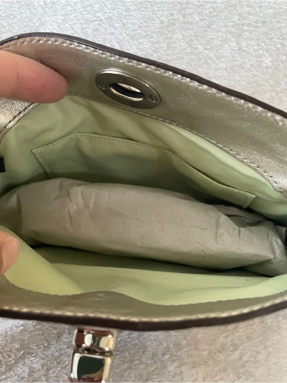 NWOT Coach Brown Signature Canvas Wristlet with Metallic Silver Trim